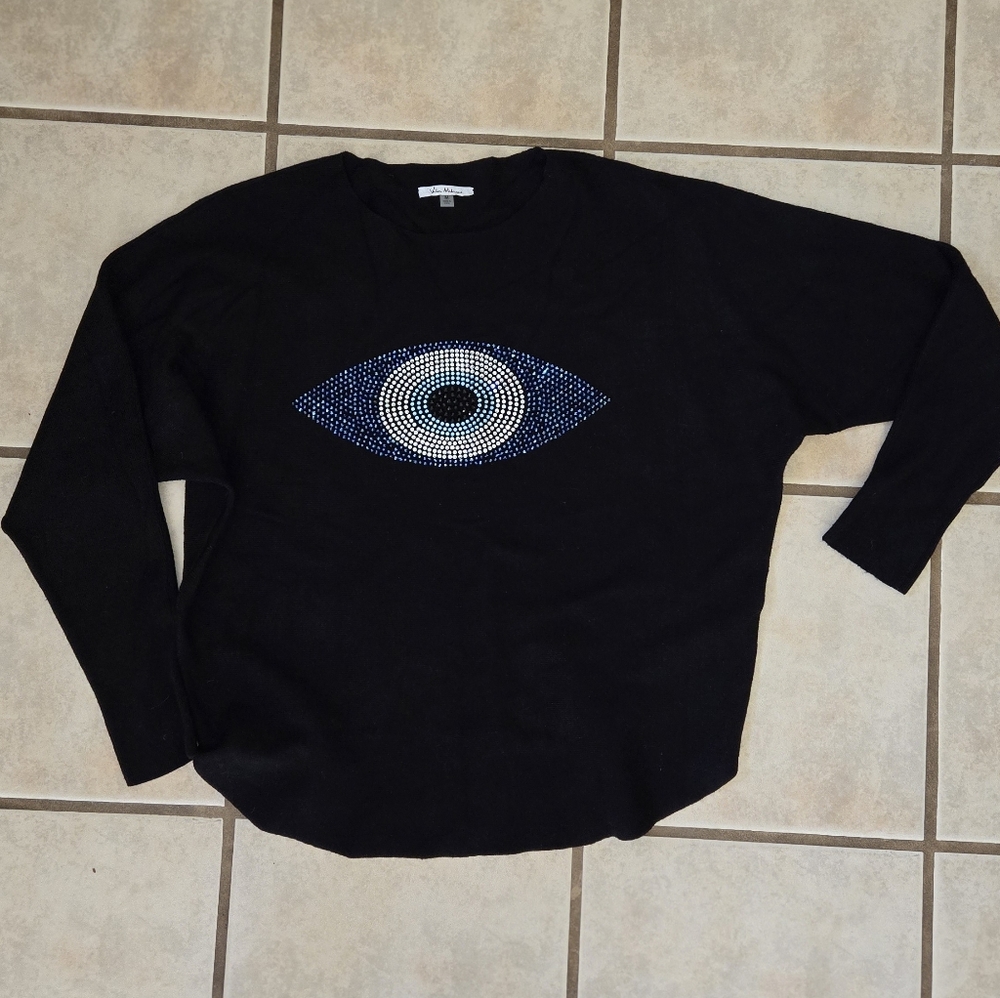 Vila Milano Evil Eye Black Embellished Pullover Sweater Sz M